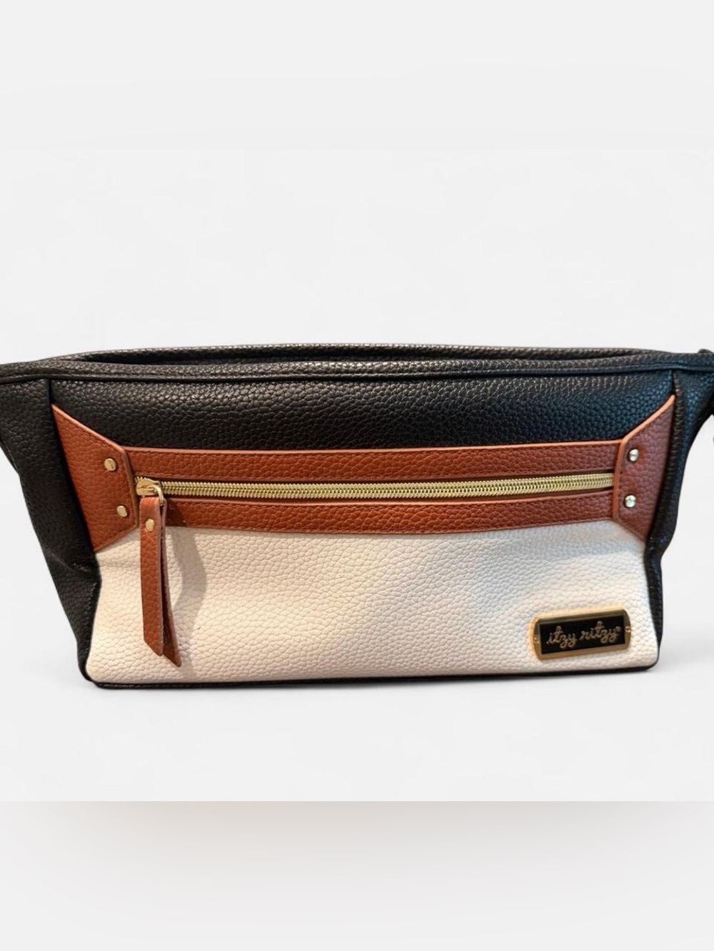 Itzy Ritzy Tri-Color Pebbled Leather Stroller Storage Bag - Black, Brown, Cream
